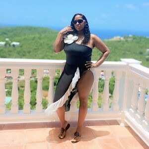 Black and White Ruffled Coverup